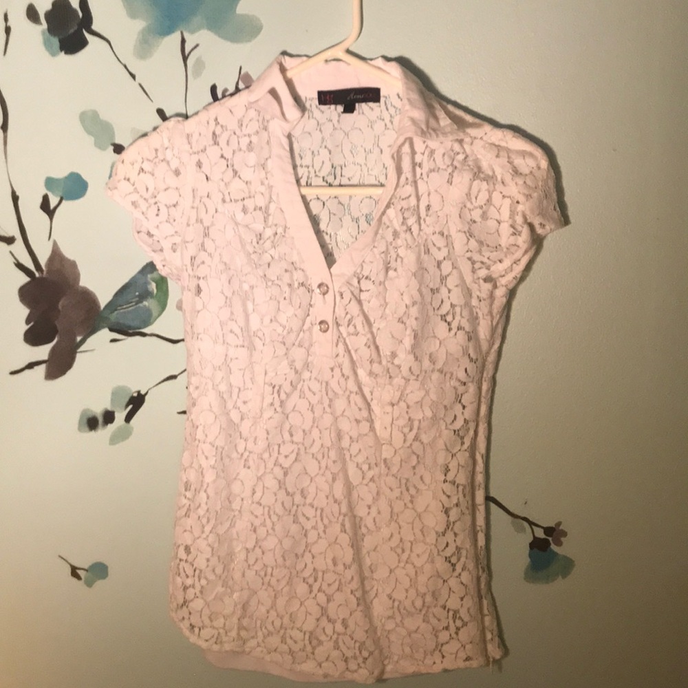 Elegant, white lace collared shirt